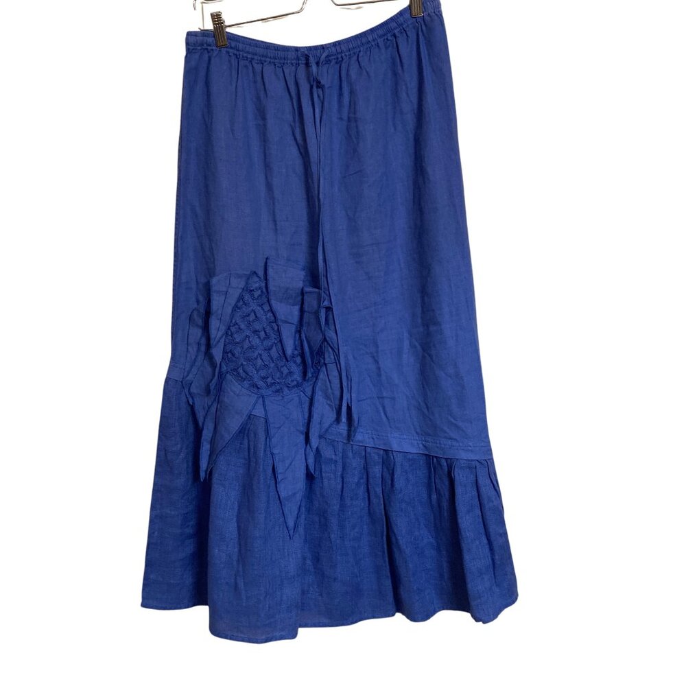 Cheyenne Lagenlook Seattle Art to Wear Linen Flower Applique Skirt S/M